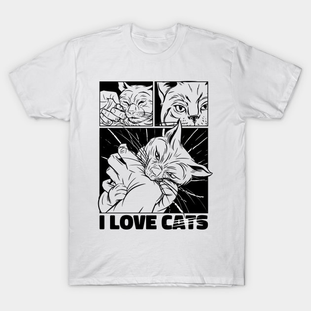 Cat bite comic T-Shirt by FunSillyShop